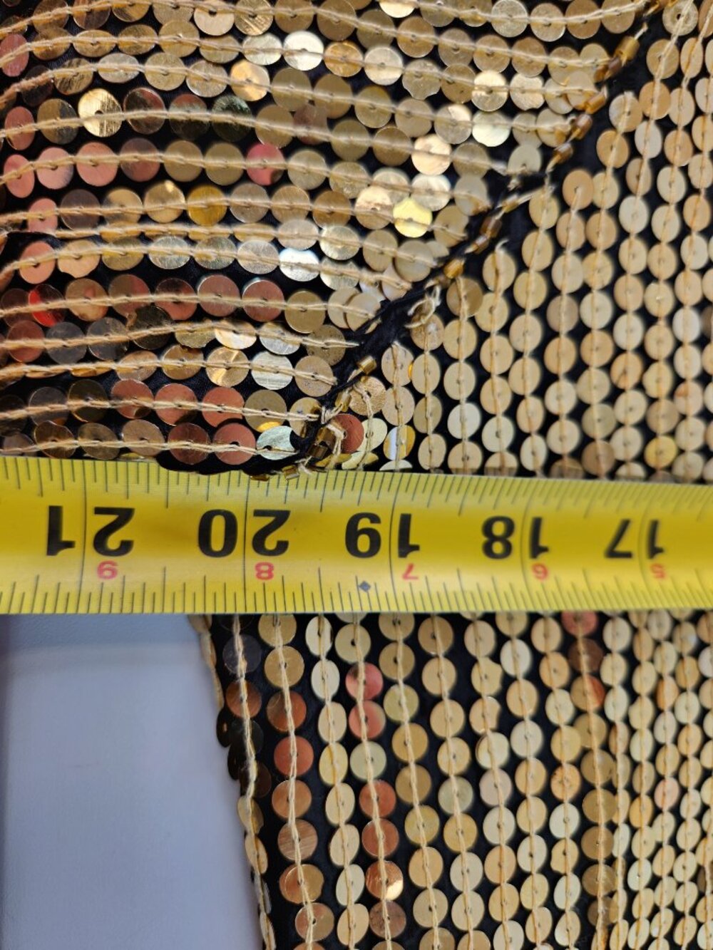 Vintage Black Silk / Gold Sequin Midi Dress 1980s Leaf Pattern - Picture 12 of 12